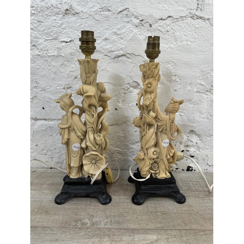 9 - A pair of mid 20th century Oriental style resin table lamps by A. Santini - approx. 36cm high