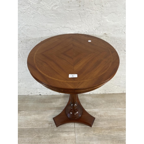 95 - A 19th century style inlaid mahogany circular pedestal side table - approx. 80cm high x 50cm diamete... 