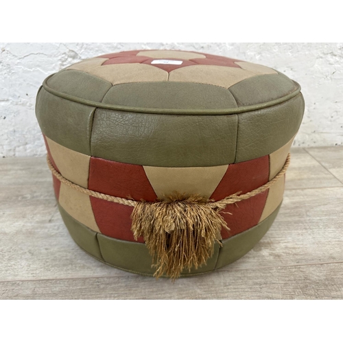 98 - A mid 20th century Moroccan vinyl footstool - approx. 28cm high x 40cm diameter