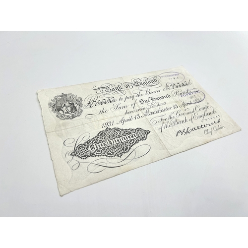 A Bank Of England Manchester One Hundred Pound banknote dated 13th ...