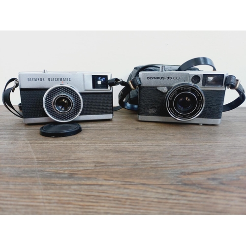 956 - Two Olympus 35mm cameras, one cased 35 EC and one Quickmatic EES