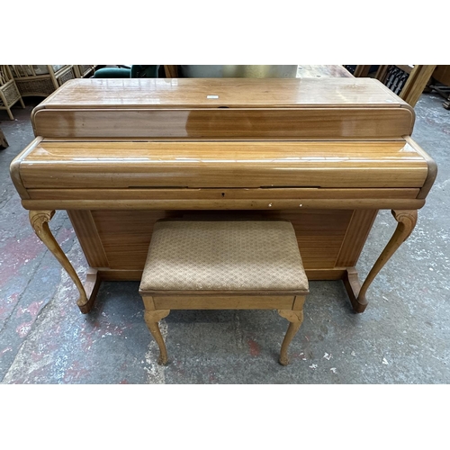 346 - A Kemble Minx walnut cased 85 key miniature piano with stool - approx. 88cm high x 133cm wide x 57cm... 