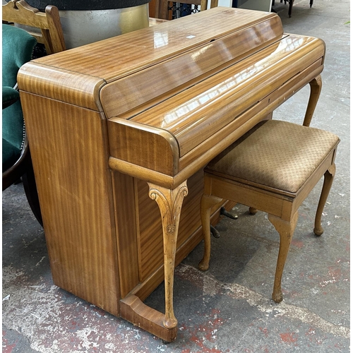 346 - A Kemble Minx walnut cased 85 key miniature piano with stool - approx. 88cm high x 133cm wide x 57cm... 