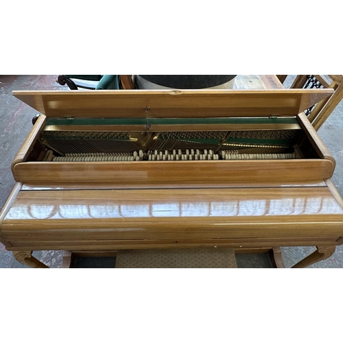 346 - A Kemble Minx walnut cased 85 key miniature piano with stool - approx. 88cm high x 133cm wide x 57cm... 