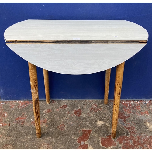 402 - A mid 20th century white melamine and beech drop leaf kitchen table - approx. 75cm high x 86cm wide ... 