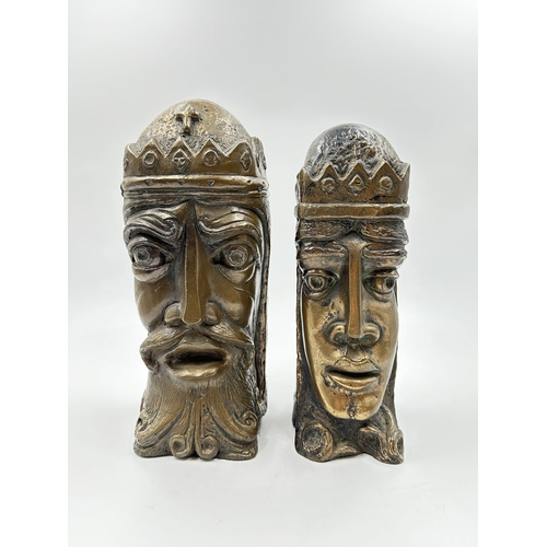 774 - Two bronzed Rowlock sculptures - largest approx. 25cm high