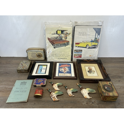 782 - Various collectables to include a 1920/1930s Carr & Co. 'Dice Casket' biscuit tin, 1950s British Civ... 