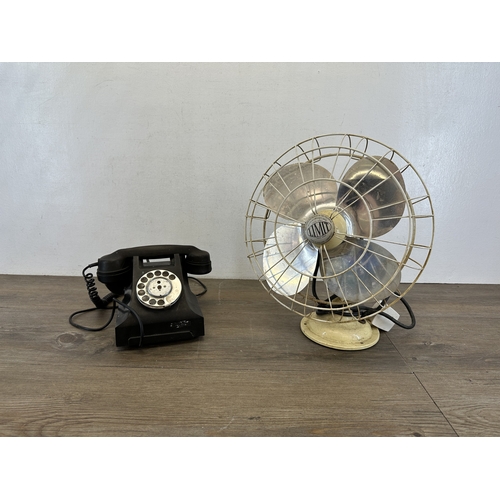 783 - Two mid 20th century items, one Limit cream enamel painted electric desk fan and one GPO 332L black ... 