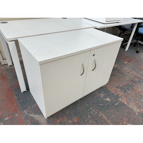 327 - A modern white laminate two door office cabinet - approx. 72cm high x 100cm wide x 50cm deep