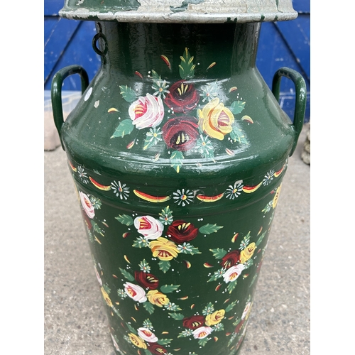 340 - A mid 20th century Bargeware style hand painted galvanised milk churn - approx. 73cm high