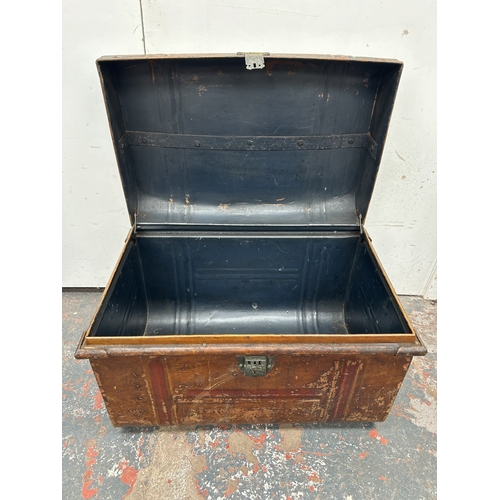 350 - An early 20th century painted metal travel trunk - approx. 41cm high x 59cm wide x 40cm deep