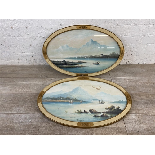 467 - Two late 19th/early 20th century oval framed watercolours of harbour scenes signed D. Graham - appro... 