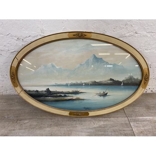 467 - Two late 19th/early 20th century oval framed watercolours of harbour scenes signed D. Graham - appro... 