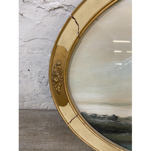 467 - Two late 19th/early 20th century oval framed watercolours of harbour scenes signed D. Graham - appro... 