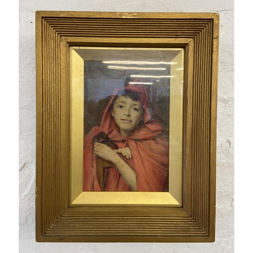 470 - A late 19th century Henry Meynell Rheam (1859-1920) gilt framed watercolour of a girl in a red cloak... 