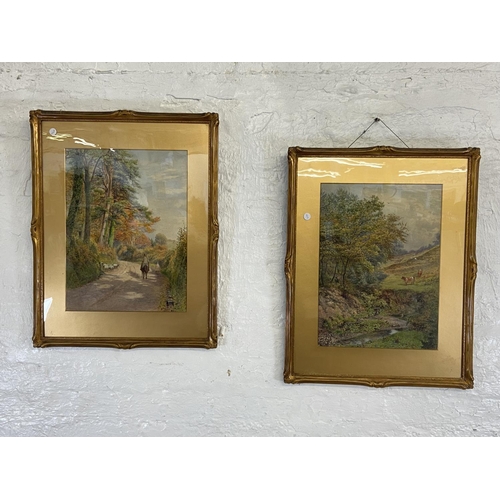 471 - Two late 19th century gilt framed watercolours of rural scenes signed W. Robinson, one dated 1880 an... 