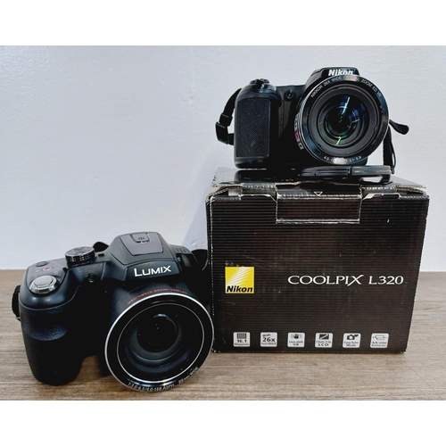 1073 - Two digital bridge cameras, one Panasonic Lumix DMC-LZ40 20mp CCD sensor and one boxed Nikon Coolpix... 