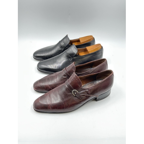 736 - Two pairs of men's handmade leather loafers to include black J.M. Weston etc.