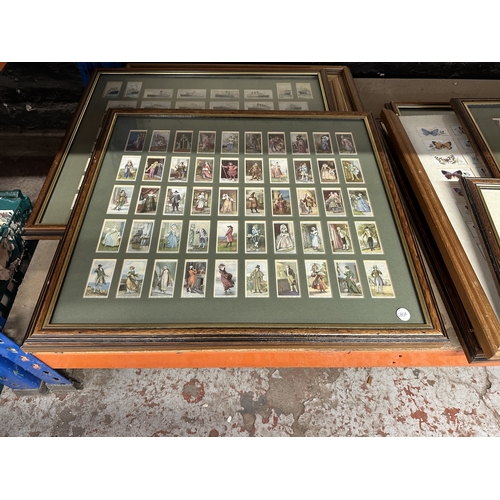 745 - Five framed Wills Cigarettes card displays - Puppies, English Period Costumes, Merchant Ships of the... 