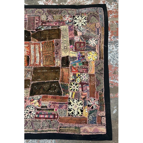 103 - Two Indian hand embroidered items, one pillow case - approx. 43cm square and one patchwork throw - a... 