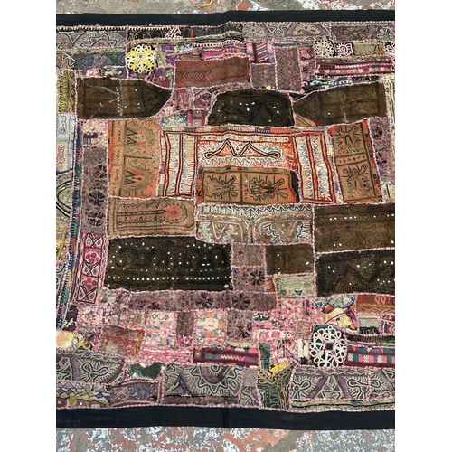 103 - Two Indian hand embroidered items, one pillow case - approx. 43cm square and one patchwork throw - a... 