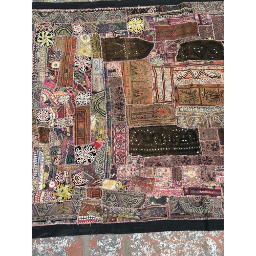 103 - Two Indian hand embroidered items, one pillow case - approx. 43cm square and one patchwork throw - a... 