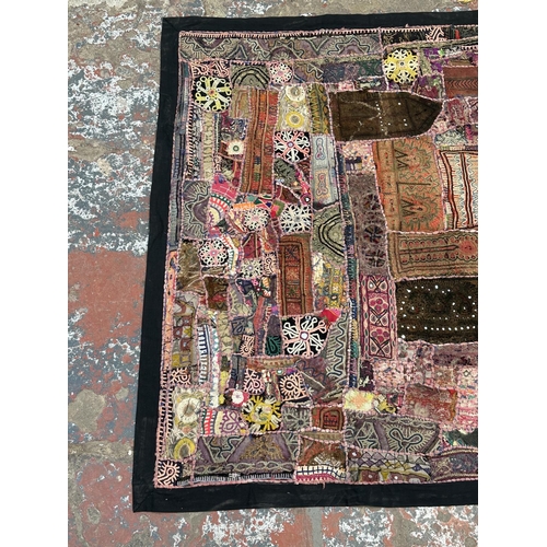 103 - Two Indian hand embroidered items, one pillow case - approx. 43cm square and one patchwork throw - a... 