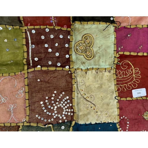 103 - Two Indian hand embroidered items, one pillow case - approx. 43cm square and one patchwork throw - a... 