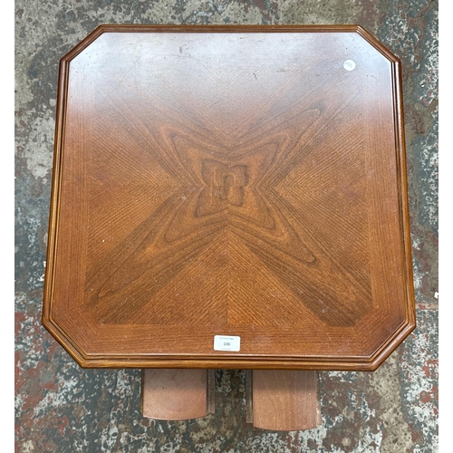 106 - A mahogany and gilt metal nest of three tables - approx. 53cm high x 55cm wide x 55cm deep
