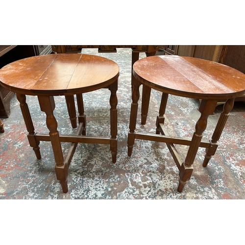 106 - A mahogany and gilt metal nest of three tables - approx. 53cm high x 55cm wide x 55cm deep