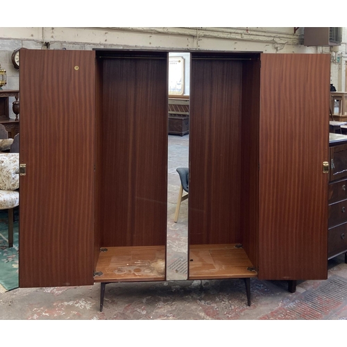 112 - A mid 20th century Meredew walnut double wardrobe - approx. 185cm high x 122cm wide x 56cm deep