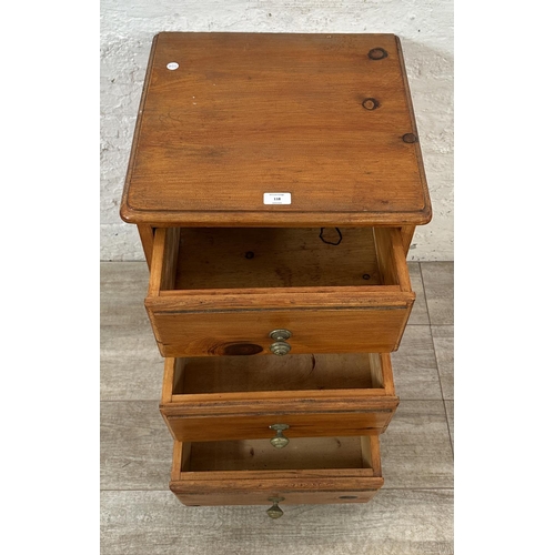 118 - A pine bedside chest of drawers - approx. 71cm high x 44cm wide x 43cm deep