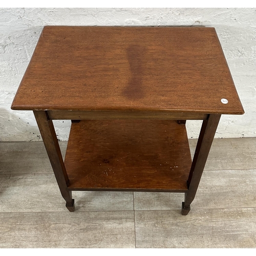 122 - Three items, one early 20th century mahogany two tier side table, one Victorian style transfer print... 