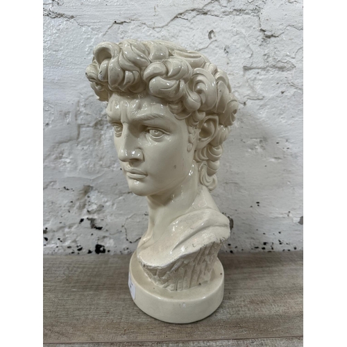 124 - A painted plaster bust of David - approx. 34cm high