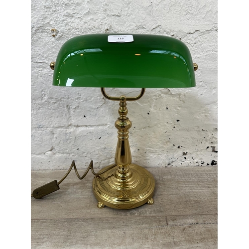 125 - A brass and green glass banker's desk lamp - approx. 39cm high