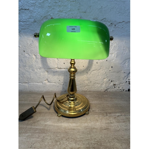 125 - A brass and green glass banker's desk lamp - approx. 39cm high