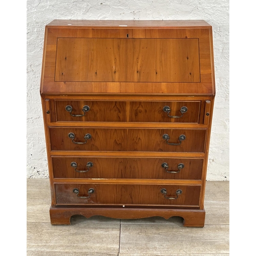 126 - A Georgian style yew wood bureau - approx. 96cm high x 75cm wide x 42cm deep