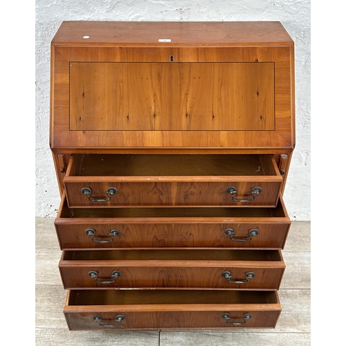 126 - A Georgian style yew wood bureau - approx. 96cm high x 75cm wide x 42cm deep