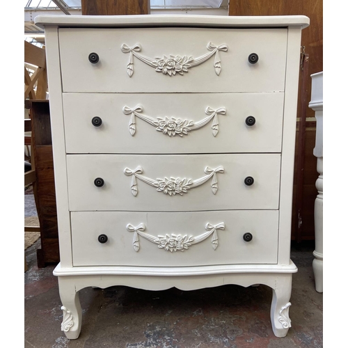 136 - A French style white painted serpentine chest of drawers - approx. 100cm high x 77cm wide x 40cm dee... 