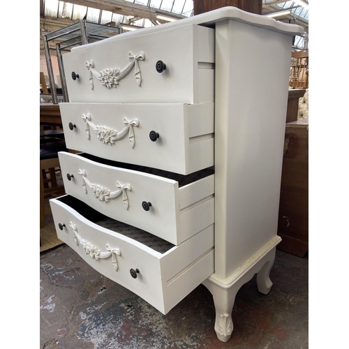 136 - A French style white painted serpentine chest of drawers - approx. 100cm high x 77cm wide x 40cm dee... 