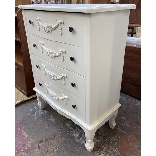 136 - A French style white painted serpentine chest of drawers - approx. 100cm high x 77cm wide x 40cm dee... 