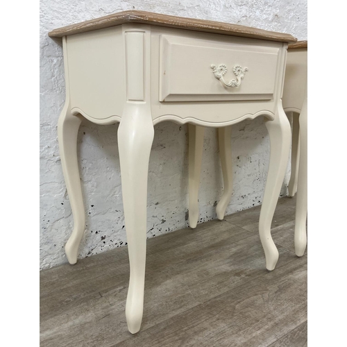 137 - A pair of French style limed oak and white painted side tables - approx. 66cm high x 50cm wide x 42c... 