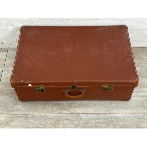 14 - Seven mid 20th century travel trunks - largest approx. 26cm high x 77cm wide x 50cm deep