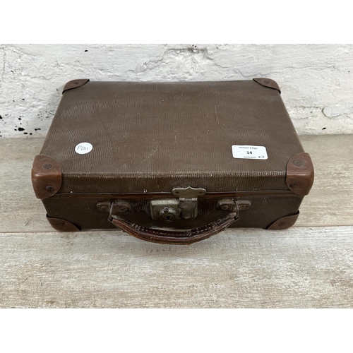 14 - Seven mid 20th century travel trunks - largest approx. 26cm high x 77cm wide x 50cm deep