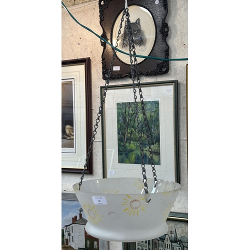 15 - A mid 20th century Art Deco style glass flycatcher pendant light shade - approx. 60cm drop