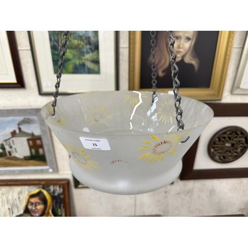 15 - A mid 20th century Art Deco style glass flycatcher pendant light shade - approx. 60cm drop