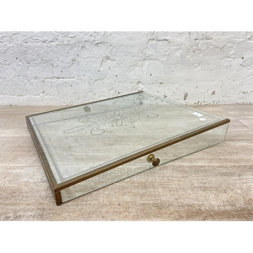 155 - A brass and glass display case cover with fleur-de-lis motif - approx. 8cm high x 51cm wide x 59cm l... 