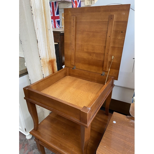 159 - A pair of modern cherry wood side tables - approx. 46cm high x 60cm square