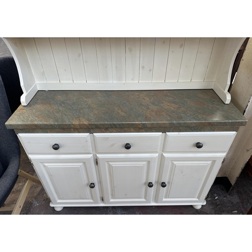 160 - A modern painted pine and marble effect dresser - approx. 196cm high x 130cm wide x 41cm deep