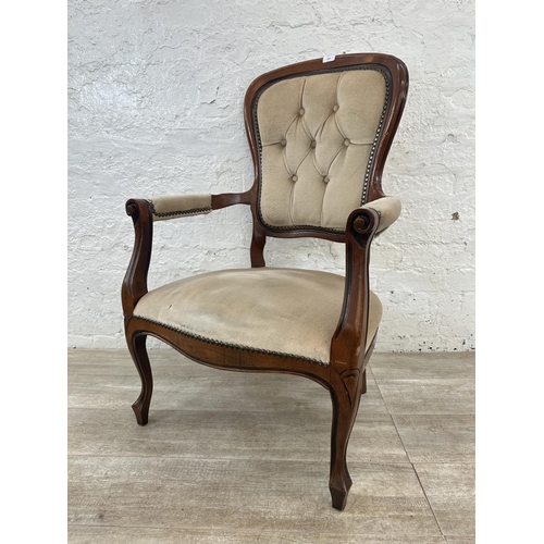 163 - A French Louis XV style beech and fabric upholstered open armchair - approx. 101cm high x 63cm wide ... 